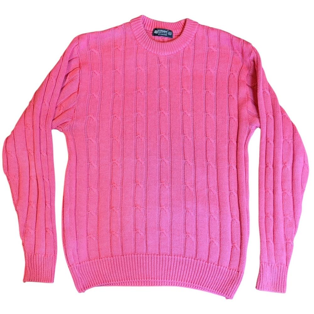 Vintage 80s ST MICHAEL Cable Knit Sweater Made in UK 36 US SMALL Pink Cotton
